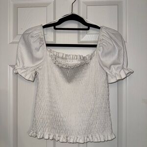 Astr White Puff Sleeve Smocked Blouse